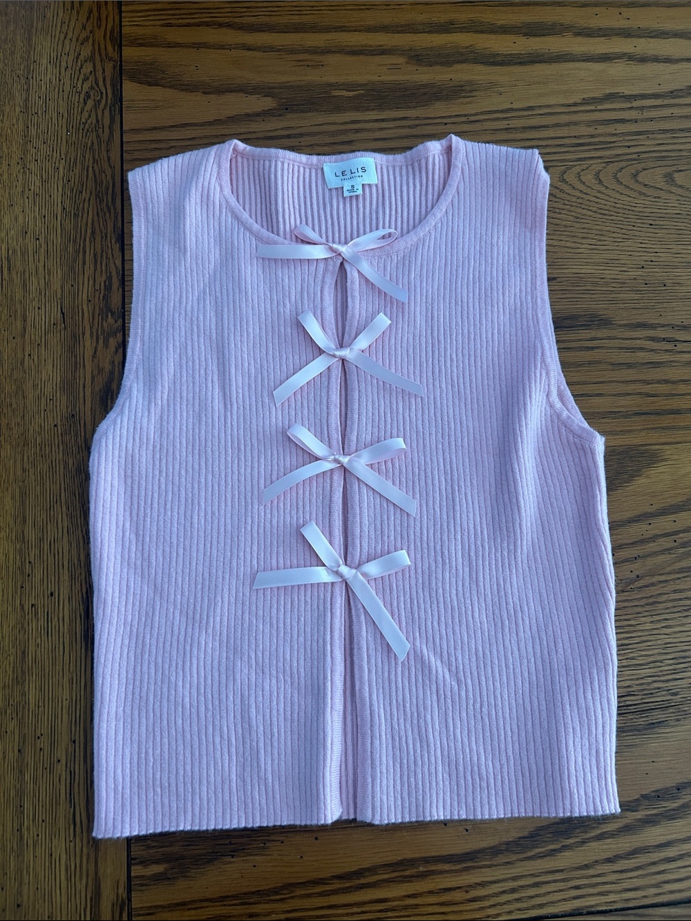 Le Lis Light Pink Ribbed Tank with Front Ribbon Bows